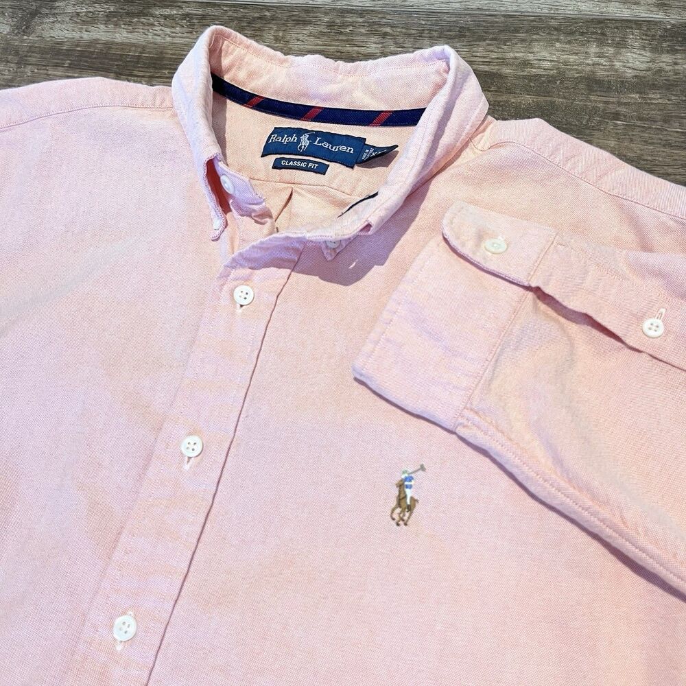 Ralph Lauren Button Down Oxford Shirt Mens 2XL Pink Classic Fit Flesh Pony